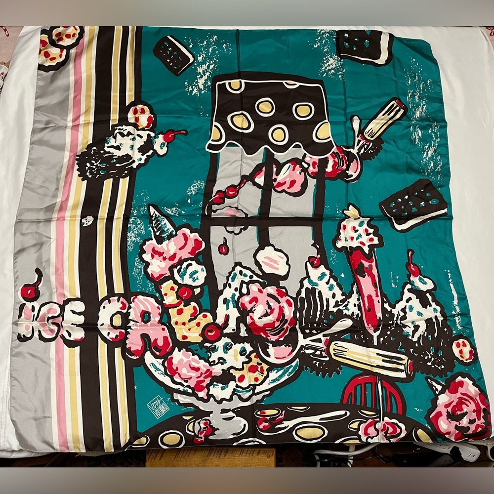 Very Vollbrach Silk Scarf tapestry wrap Crazy Ice Cream pattern 42” Square
